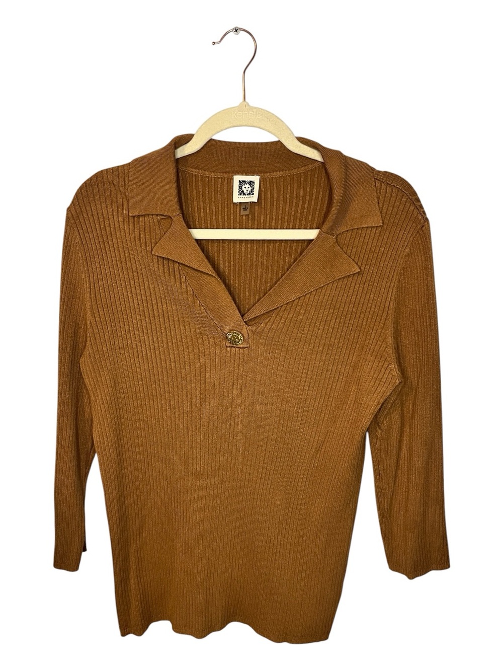 Anne Klein Ribbed Knit Polo Top